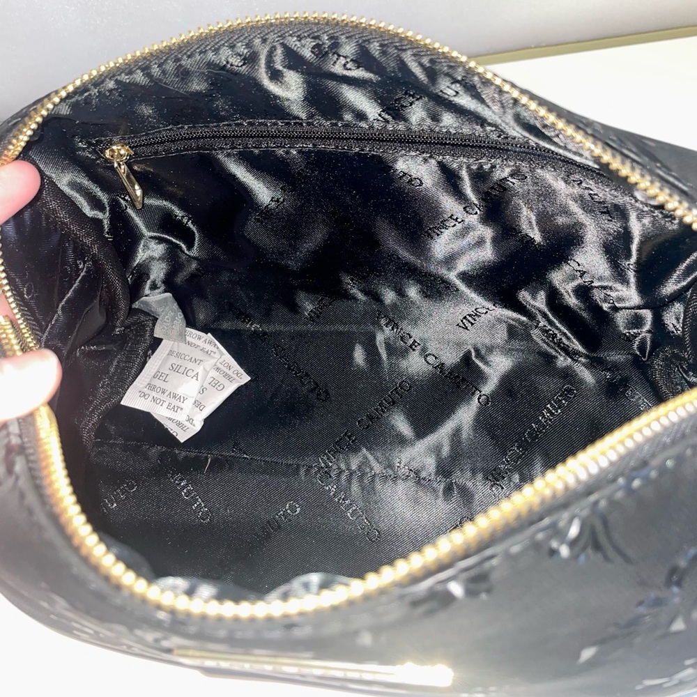 NWT Vince Camuto Black Floral Embossed Cosmetic Bag with Gold Hardware - Picture 8 of 11